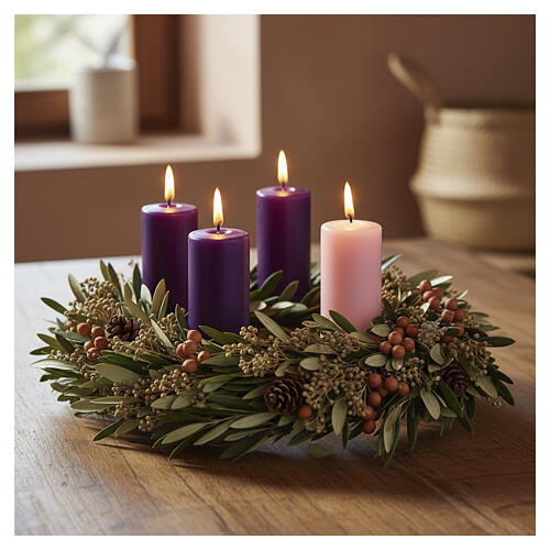 Kit of 4 Advent candles, purple and pink, 2 in 2