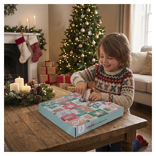 Advent calendar with assorted glass Christmas decorations, 24 pieces, 12x12x2 in 2