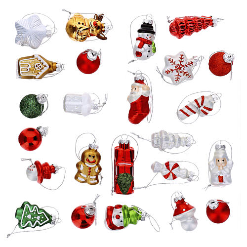 Advent calendar with assorted glass Christmas decorations, 24 pieces, 12x12x2 in 3