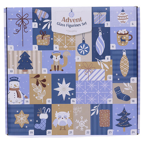 Calendrier de l'Avent décorations de Noël en verre bleu assorties 24 pièces 30x30x5 cm 1
