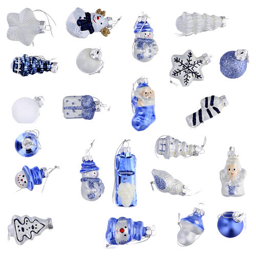 Calendrier de l'Avent décorations de Noël en verre bleu assorties 24 pièces 30x30x5 cm 3