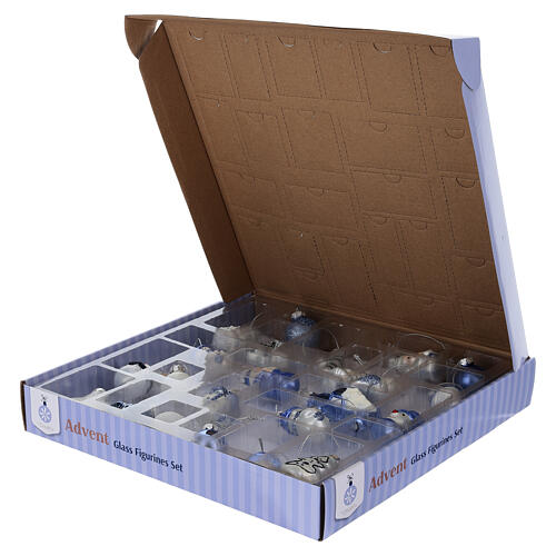 Calendrier de l'Avent décorations de Noël en verre bleu assorties 24 pièces 30x30x5 cm 4