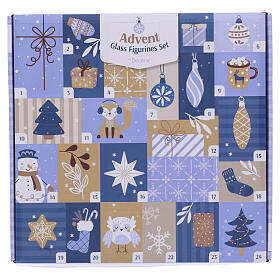 Advent Calendar with assorted blue glass Christmas decorations 24 pcs, 31x30x5 cm