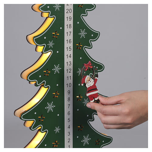 Green LED Christmas Advent calendar tree with Santa, warm white light, 18x8x2 in, indoor 4