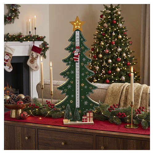 Calendrier de l'Avent de Noël vert LED sapin Père Noël lumière chaude 45x20x5 cm 2