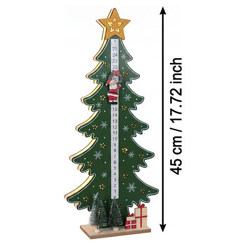 Calendrier de l'Avent de Noël vert LED sapin Père Noël lumière chaude 45x20x5 cm 3