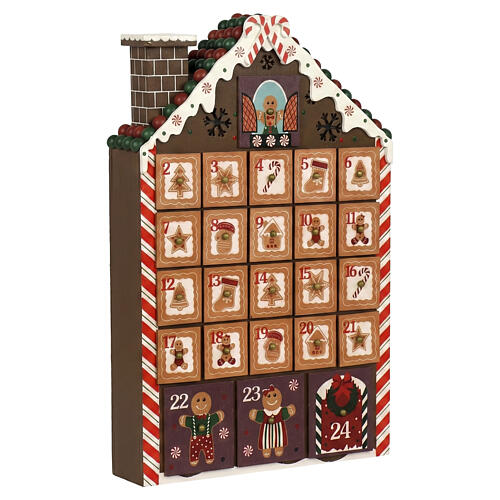 Calendario dell'Avvento casetta pan di zenzero in legno con 24 cassetti 40x25x5 cm 4