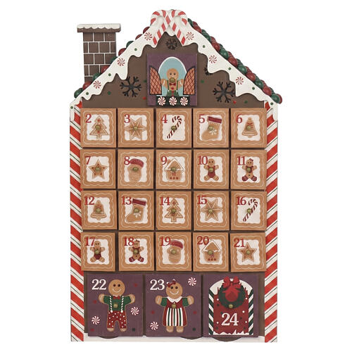 Calendário do Advento casinha de pão de gengibre em madeira com 24 gavetas 40x25x5 cm 1