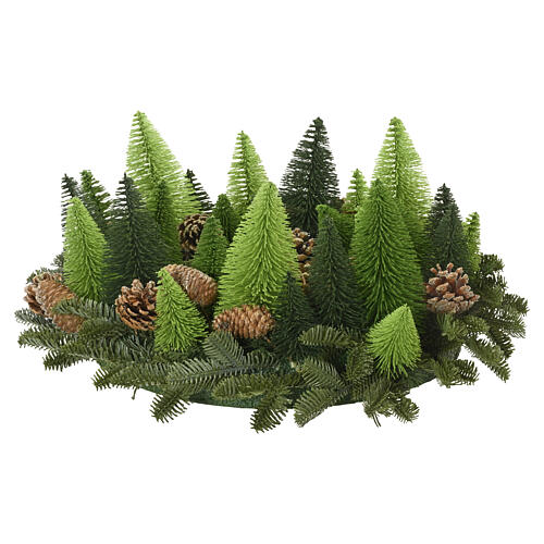 Centro de mesa natalino com mini árvores decorativas e pinhas 20x60 cm 1