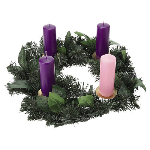 Kit 4 velas 130x50 mm violeta rosa opacas para Corona de Adviento 1