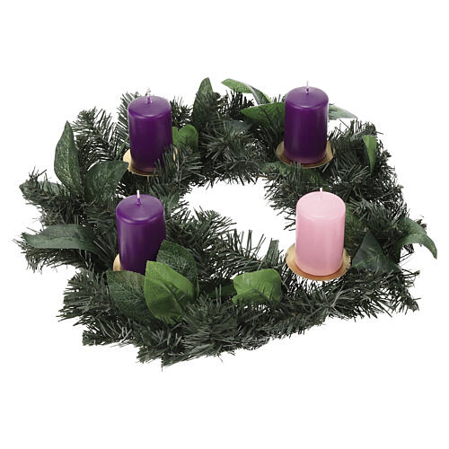 Kit Adviento corona y 4 velas 80x50 mm opacas violeta y rosa 1