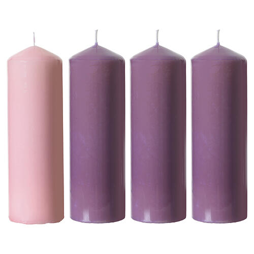 4x Candelotti dell'Avvento viola e rosa lucidi 180x60 mm 1
