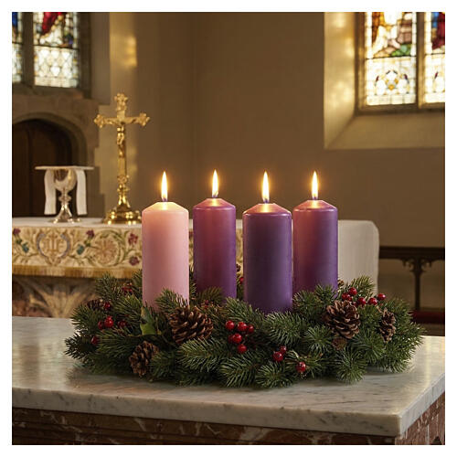 4x Candelotti opachi dell'Avvento viola e rosa 180x60 mm 2