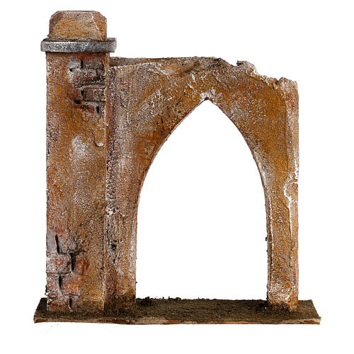 Parede com arco pontiagudo e colona no lado 20x20x6 cm para presépio com figuras de 12 cm estilo palestiniano 1