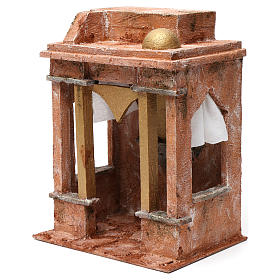 Ambientazioni, botteghe, case, pozzi: Ambientazione araba con piccola cupola tende ai lati e colonne per presepe 12 cm 30X20X25