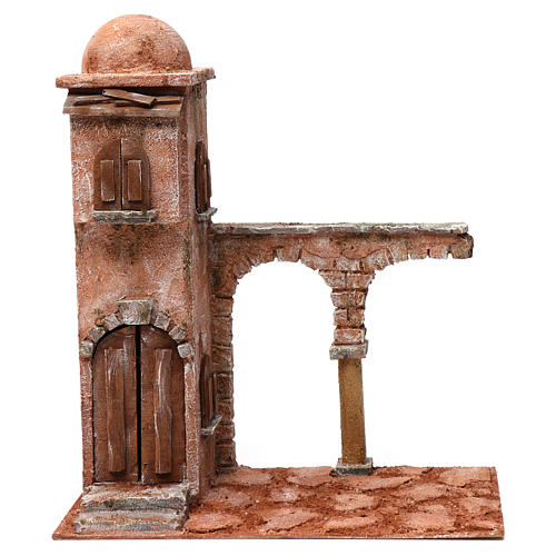 Arab Adobe with dome and arch with column 12 cm nativity 40X20X35 cm 1