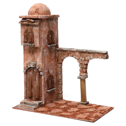 Arab Adobe with dome and arch with column 12 cm nativity 40X20X35 cm 2