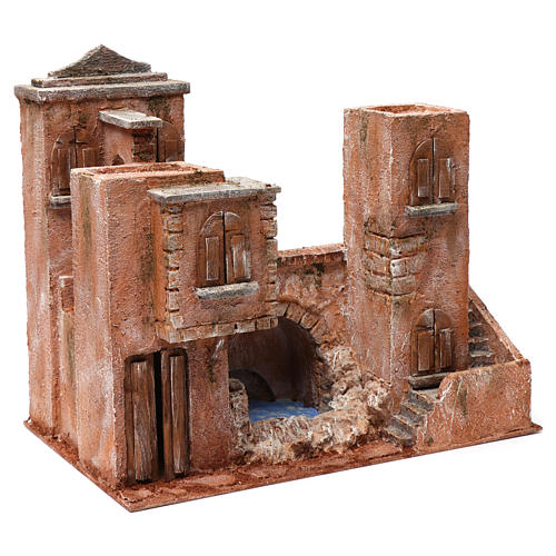 House with stairs, bridge and pond for 10 cm nativity scene, Palestine style 2