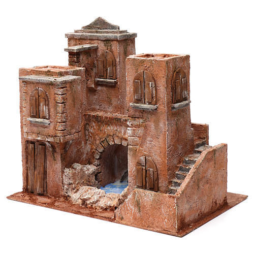 House with stairs, bridge and pond for 10 cm nativity scene, Palestine style 3