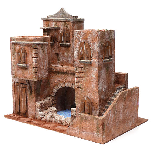 House with stairs, bridge and pond for 12 cm nativity scene, Palestine style 2