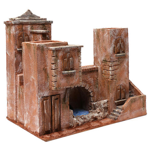 House with stairs, bridge and pond for 12 cm nativity scene, Palestine style 3