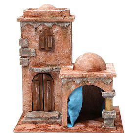 Maison arabe avec double dôme et rideau bleu pour crèche 10 cm 30x20x20 cm