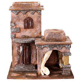 Maison arabe avec double dôme et rideau bleu pour crèche 10 cm 30x20x20 cm