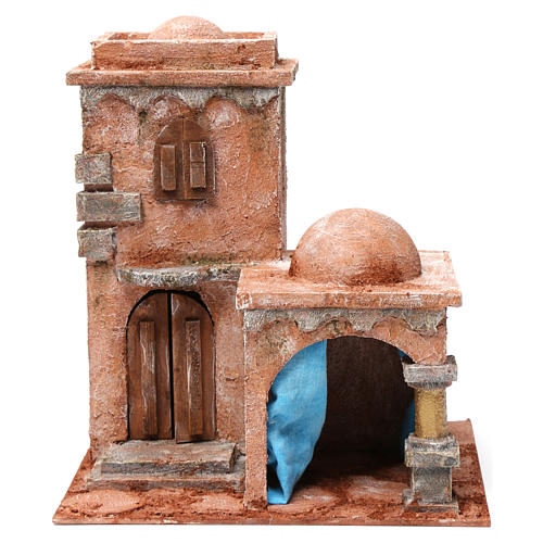 Casa araba con doppia cupola e tenda azzurra per presepe 10 cm 30X20X20 1