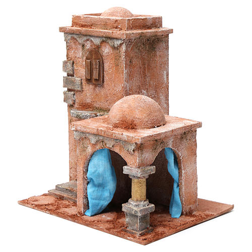 Arab House with Double Cupola and Blue Curtains for 10 cm nativity 30X20X20 2