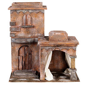 Casa araba con doppia cupola e porticato con tenda azzurra per presepe 12 cm 35X35X25