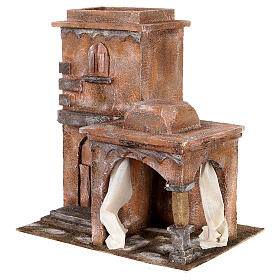 Casa araba con doppia cupola e porticato con tenda azzurra per presepe 12 cm 35X35X25