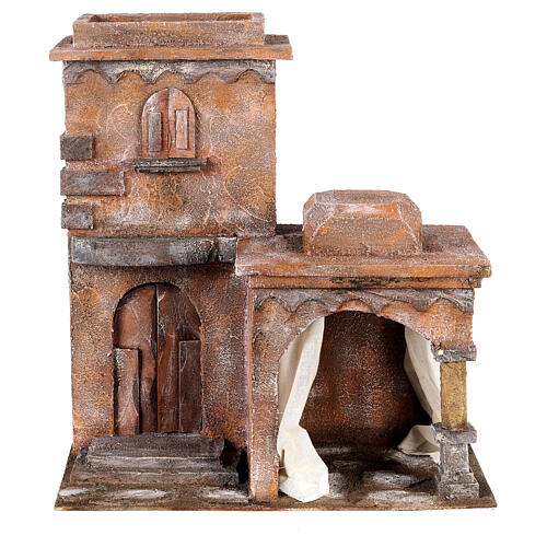 Arab Home with Double Dome and Archway with Blue Curtains for 12 cm nativity 35X35X25 1