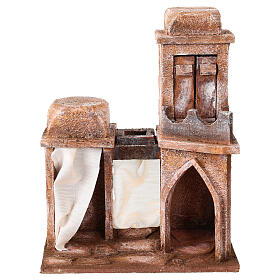 Arab house with domes, pointed arch and blue curtains for 10 cm nativity scene