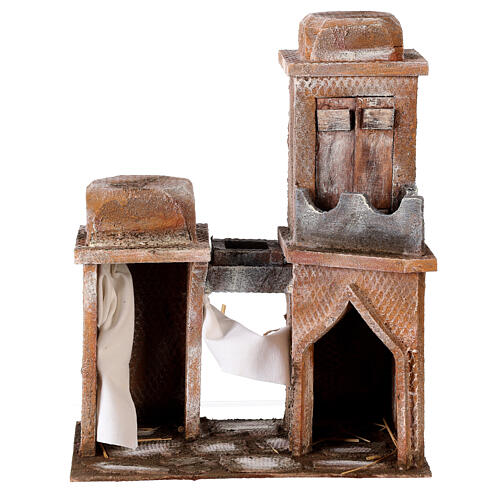 Arab house with domes, pointed arch and blue curtains for 10 cm nativity scene 1