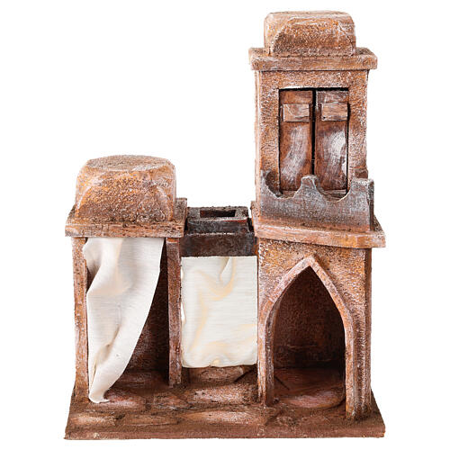 Arab house with domes, pointed arch and blue curtains for 10 cm nativity scene 1