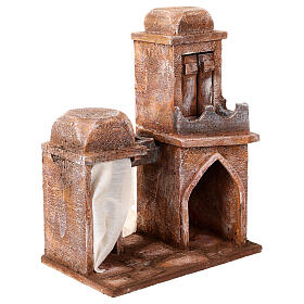 Casa araba doppia cupola doppio porticato tende azzurre per presepe 10 cm 30X25X15
