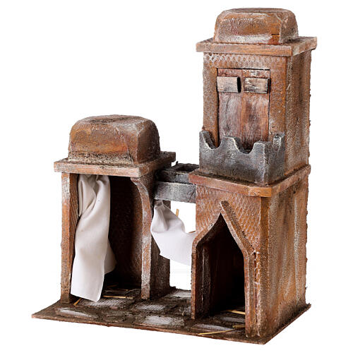 Arab House with double Cupola double Portico blue curtains for 10 cm nativity 30X25X15 3