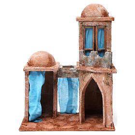 Arabisches Haus mit Doppelkuppel mit blauen Vorhängen für Krippe 12 cm, 35x30x20 cm