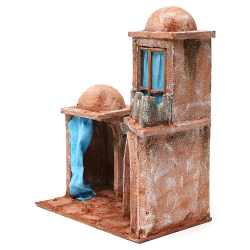 Arabisches Haus mit Doppelkuppel mit blauen Vorhängen für Krippe 12 cm, 35x30x20 cm 2