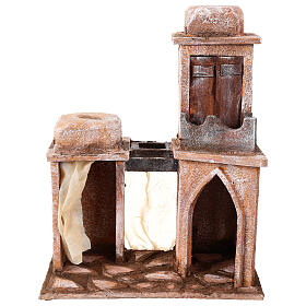 Arab house with domes, pointed arch and blue curtains for 12 cm nativity scene