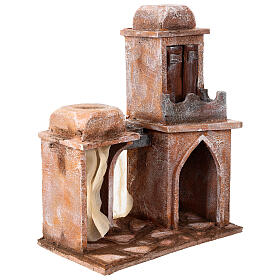 Arab house with domes, pointed arch and blue curtains for 12 cm nativity scene