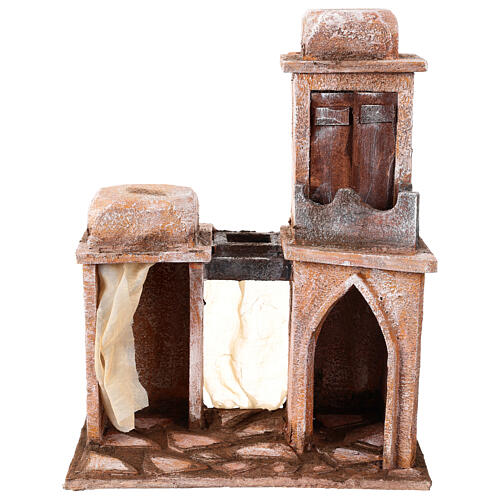 Maison arabe double dôme double porche rideaux bleus pour crèche 12 cm 35x30x20 cm 1