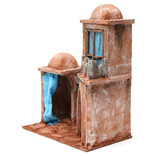Dom arabski z podwójną kopułą podwójnym portykiem błękitnymi firankami do szopki 12 cm 35x30x20 2