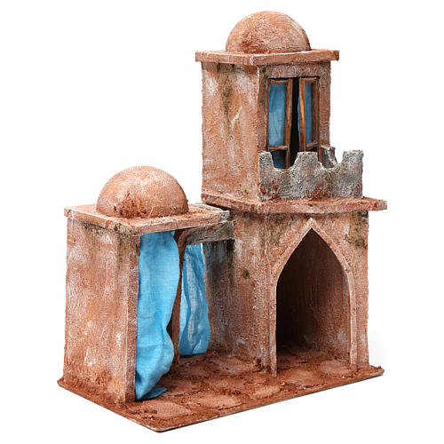 Dom arabski z podwójną kopułą podwójnym portykiem błękitnymi firankami do szopki 12 cm 35x30x20 3