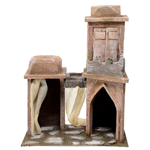 Arab Home with Double Dome and Double Portico with blue Curtains for 12 cm nativity 35X30X20 5