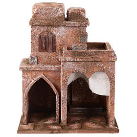 Arab building with domes, pointed arch and curtains for 10 cm nativity scene