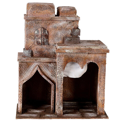 Maison arabe double dôme et porche avec rideau bleu pour crèche 12 cm 35x30x20 cm 1