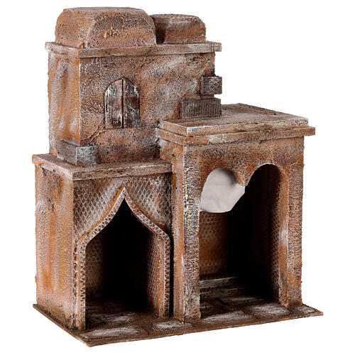 Maison arabe double dôme et porche avec rideau bleu pour crèche 12 cm 35x30x20 cm 2