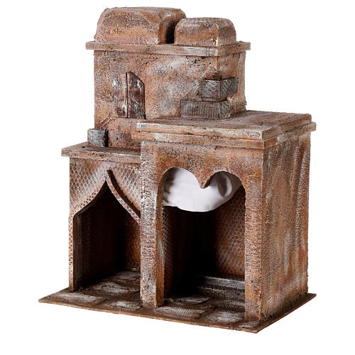 Maison arabe double dôme et porche avec rideau bleu pour crèche 12 cm 35x30x20 cm 3