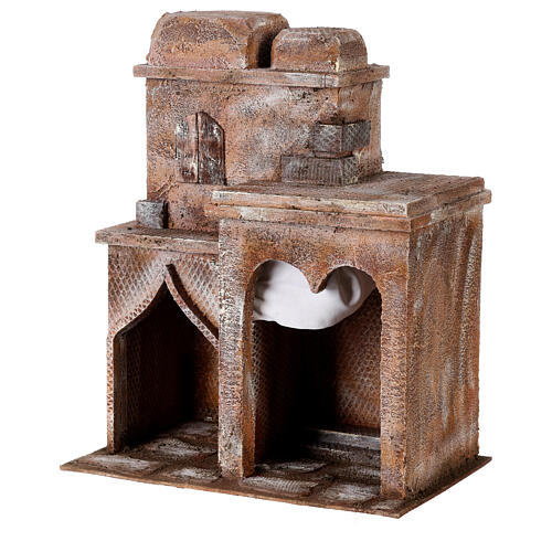 Arab house double cupola and portico with blue curtain for 12 cm Nativity 35x30x20 3